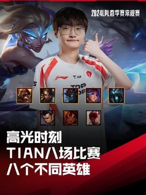 LPL高光时刻：Tian八场比赛，八个不同英雄五次MVP