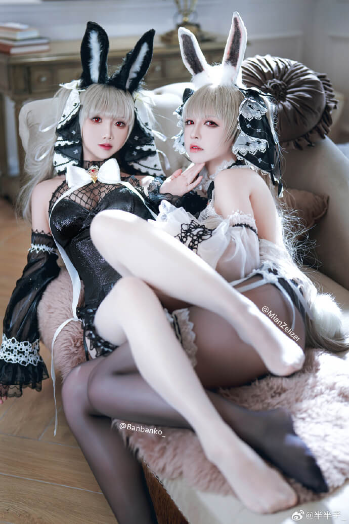 Cosplay：碧蓝航线 可畏黑白双人兔女郎cos @面饼&#038;半半子